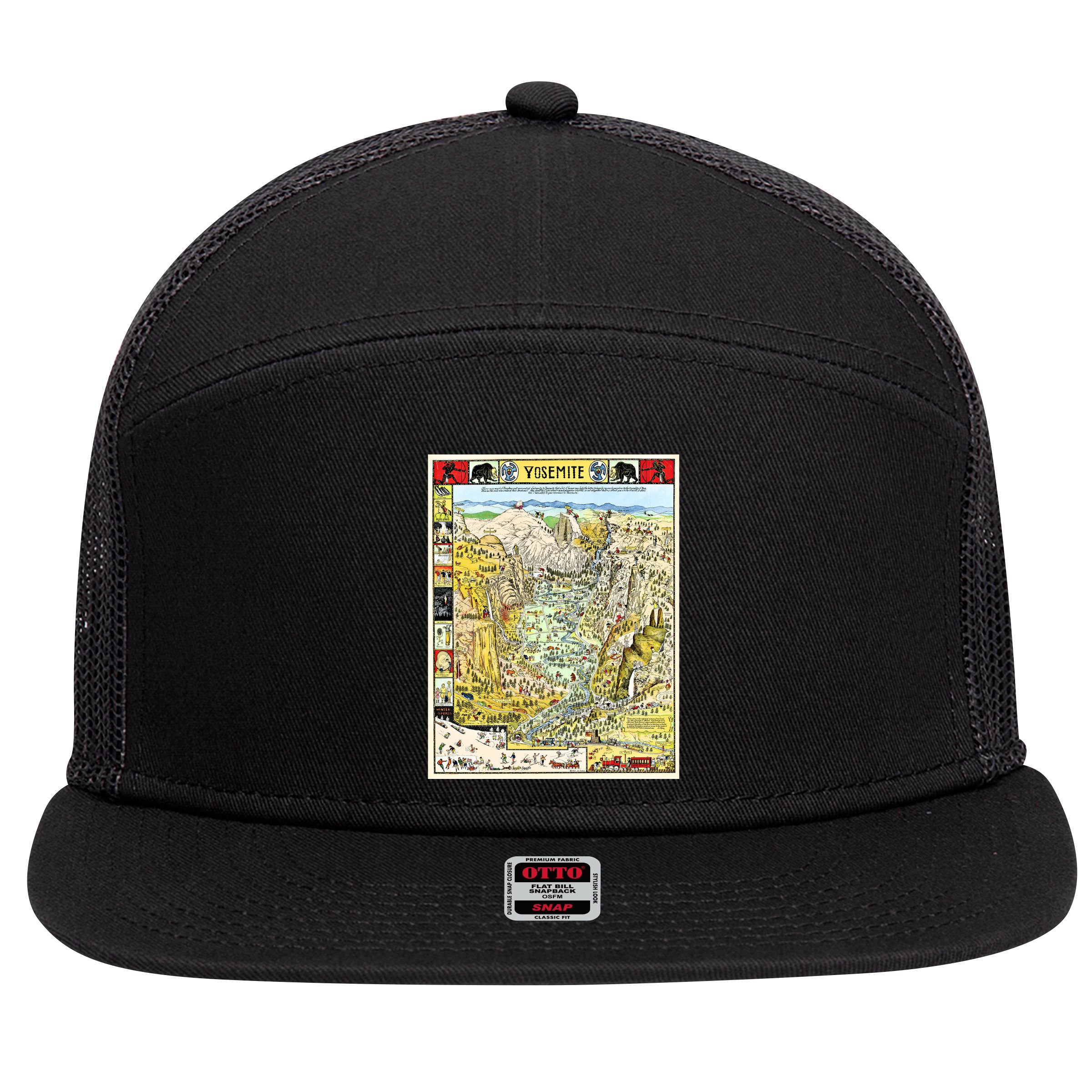 Yosemite National Park 1931 Decorative Pictorial Map 7 Panel Mesh Trucker Snapback Hat