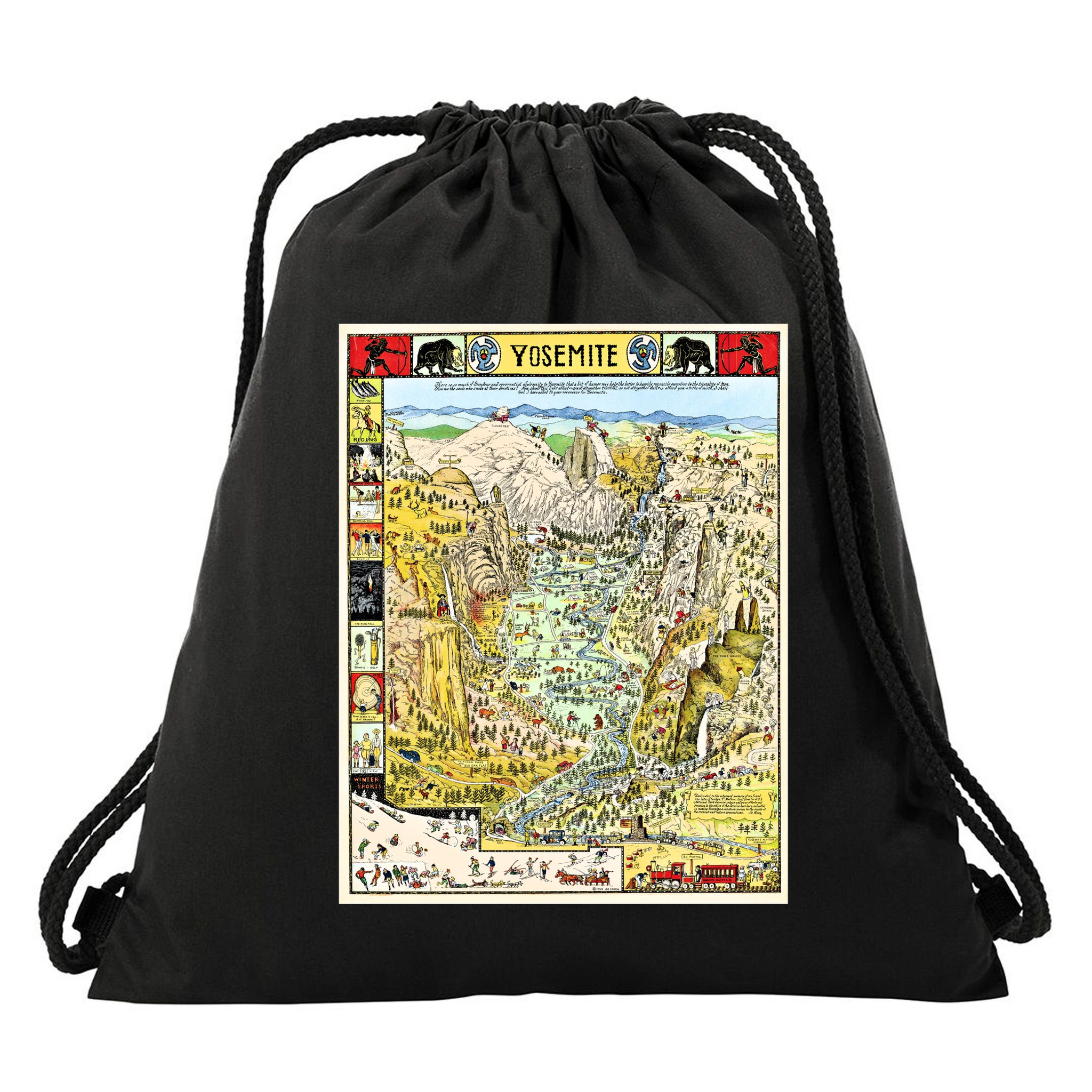 Yosemite National Park 1931 Decorative Pictorial Map Drawstring Bag
