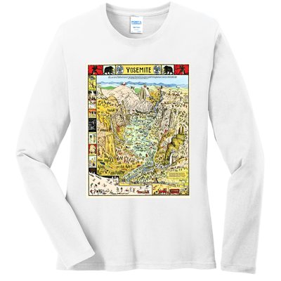 Yosemite National Park 1931 Decorative Pictorial Map Ladies Long Sleeve Shirt