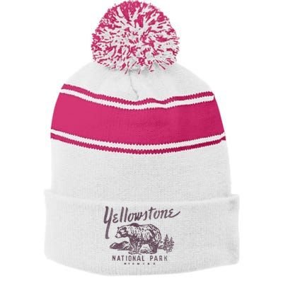 Yellowstone National Park Bear Stripe Pom Pom Beanie