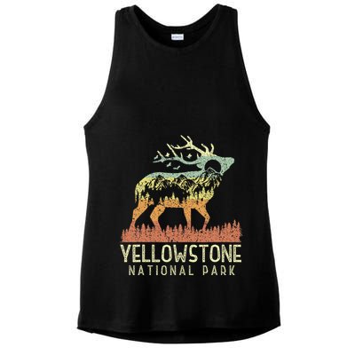 Yellowstone National Park Retro Vintage Mountain Elk Gift Ladies PosiCharge Tri-Blend Wicking Tank
