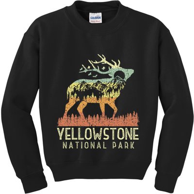 Yellowstone National Park Retro Vintage Mountain Elk Gift Kids Sweatshirt