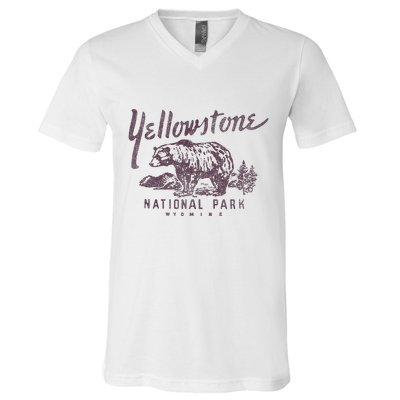 Yellowstone National Park Bear Graphic V-Neck T-Shirt