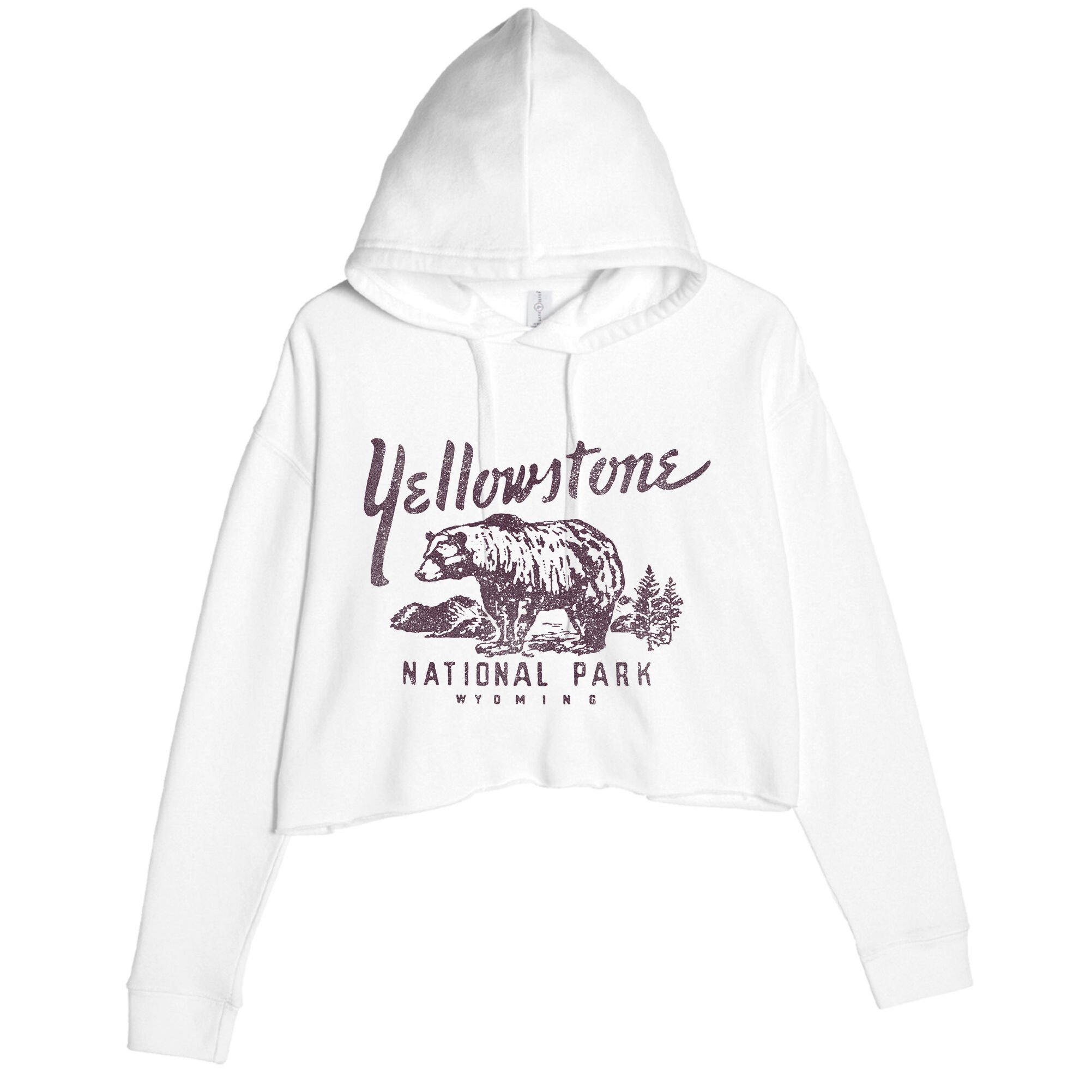 Yellowstone National Park Bear Graphic Crop Fleece Hoodie