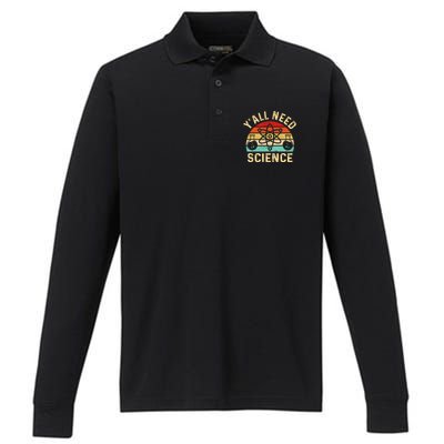YAll Need Science Retro Teacher Student Funny Nerd Science Performance Long Sleeve Polo