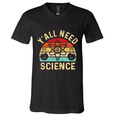 YAll Need Science Retro Teacher Student Funny Nerd Science V-Neck T-Shirt