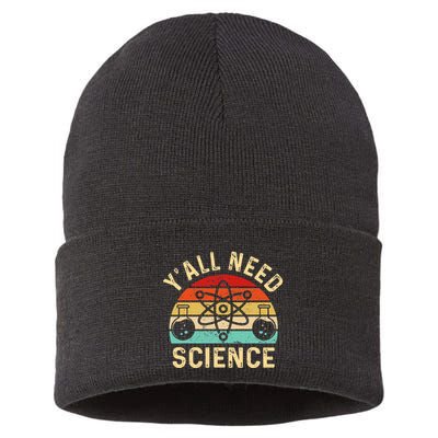 YAll Need Science Retro Teacher Student Funny Nerd Science Sustainable Knit Beanie