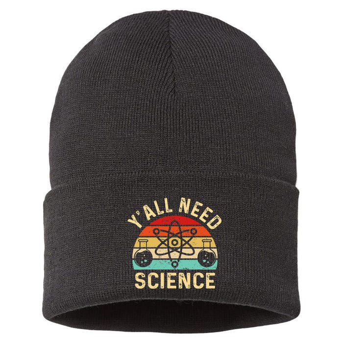 YAll Need Science Retro Teacher Student Funny Nerd Science Sustainable Knit Beanie