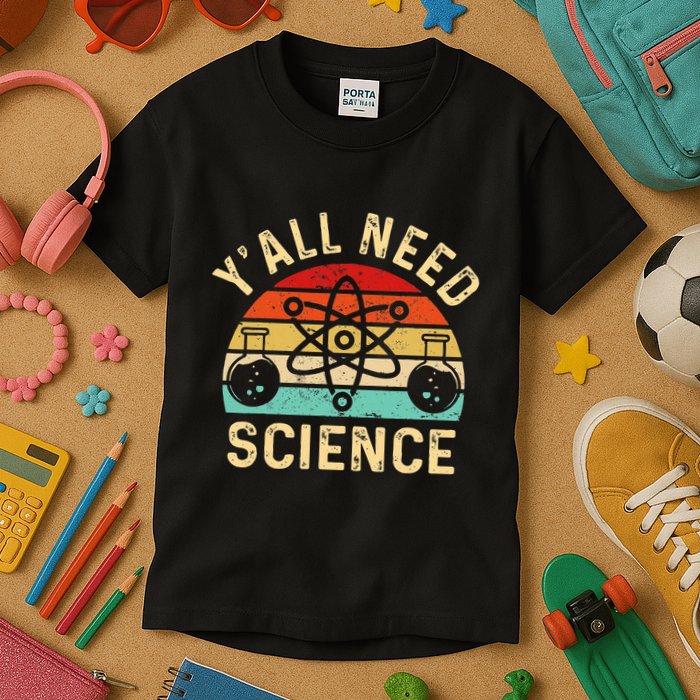 YAll Need Science Retro Teacher Student Funny Nerd Science Kids T-Shirt