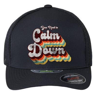 You Need To Calm Down Classic Retro Vintage Pride 80’s Gift Flexfit Unipanel Trucker Cap