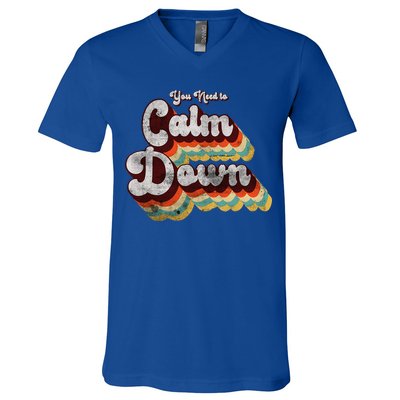 You Need To Calm Down Classic Retro Vintage Pride 80’s Gift V-Neck T-Shirt
