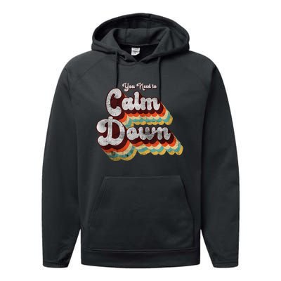 You Need To Calm Down Classic Retro Vintage Pride 80’s Gift Performance Fleece Hoodie