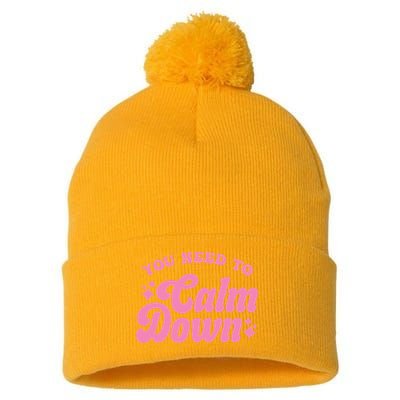 You Need To Calm Down Groovy Retro Cute Funny Pom Pom 12in Knit Beanie