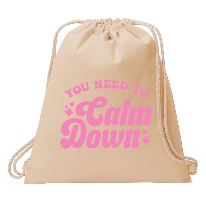 You Need To Calm Down Groovy Retro Cute Funny Drawstring Bag