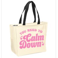 You Need To Calm Down Groovy Retro Cute Funny Zip Tote Bag
