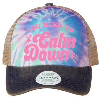 You Need To Calm Down Groovy Retro Cute Funny Legacy Tie Dye Trucker Hat