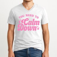 You Need To Calm Down Groovy Retro Cute Funny V-Neck T-Shirt