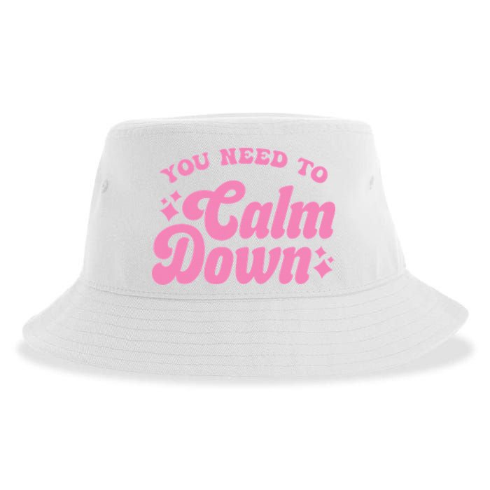You Need To Calm Down Groovy Retro Cute Funny Sustainable Bucket Hat