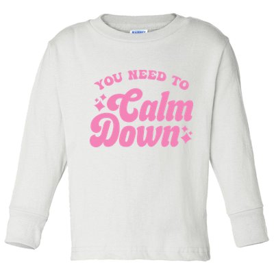 You Need To Calm Down Groovy Retro Cute Funny Toddler Long Sleeve Shirt