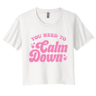 You Need To Calm Down Groovy Retro Cute Funny Crop Top