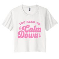 You Need To Calm Down Groovy Retro Cute Funny Crop Top