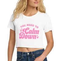 You Need To Calm Down Groovy Retro Cute Funny Crop Top