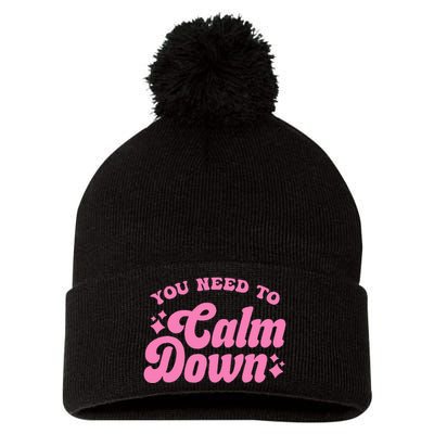 You Need To Calm Down Groovy Retro Cute Funny Pom Pom 12in Knit Beanie