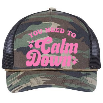 You Need To Calm Down Groovy Retro Cute Funny Retro Rope Trucker Hat Cap