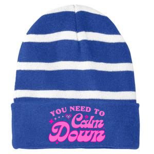 You Need To Calm Down Groovy Retro Cute Funny Striped Beanie with Solid Band