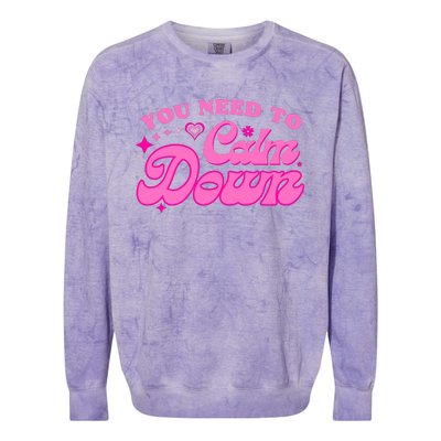 You Need To Calm Down Groovy Retro Cute Funny Colorblast Crewneck Sweatshirt