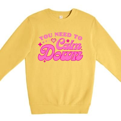 You Need To Calm Down Groovy Retro Cute Funny Premium Crewneck Sweatshirt