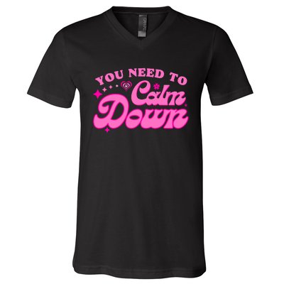 You Need To Calm Down Groovy Retro Cute Funny V-Neck T-Shirt