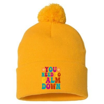 You Need To Clam Down Retro Colorful Pom Pom 12in Knit Beanie