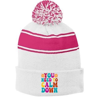 You Need To Clam Down Retro Colorful Stripe Pom Pom Beanie