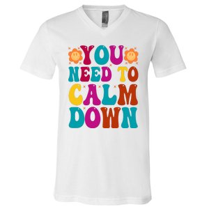 You Need To Clam Down Retro Colorful V-Neck T-Shirt