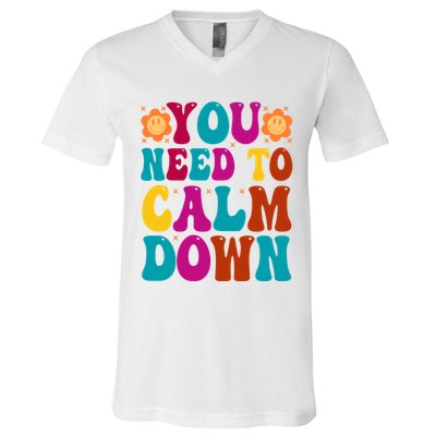 You Need To Clam Down Retro Colorful V-Neck T-Shirt