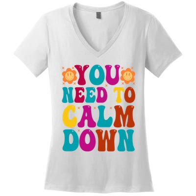 You Need To Clam Down Retro Colorful Women's V-Neck T-Shirt