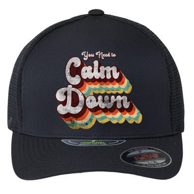 You Need To Calm Down Classic Retro Vintage Pride 80’s Gift Flexfit Unipanel Trucker Cap