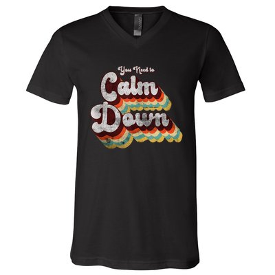 You Need To Calm Down Classic Retro Vintage Pride 80’s Gift V-Neck T-Shirt