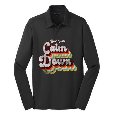 You Need To Calm Down Classic Retro Vintage Pride 80’s Gift Silk Touch Performance Long Sleeve Polo