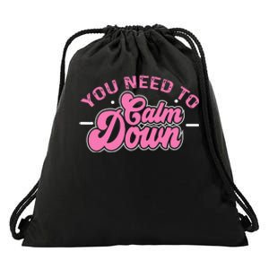 You Need To Calm Down Groovy Retro Cute Funny Calm Drawstring Bag