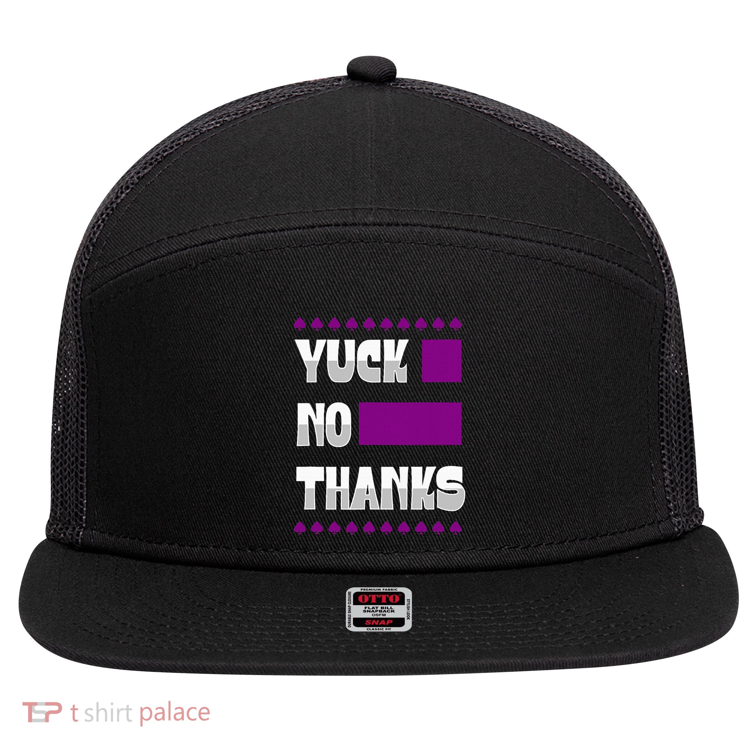 Yuck No Thanks Ace Symbol Funny Asexual Pride 7 Panel Mesh Trucker Snapback Hat