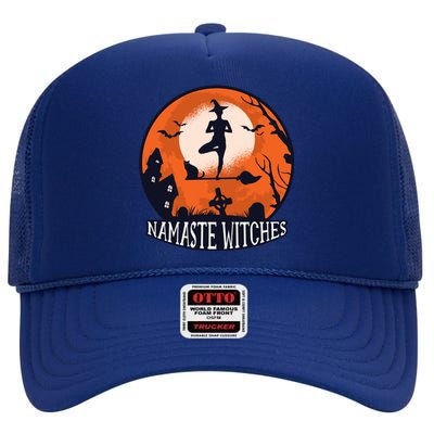 Yoga Namaste Witches Halloween Gift High Crown Mesh Back Trucker Hat