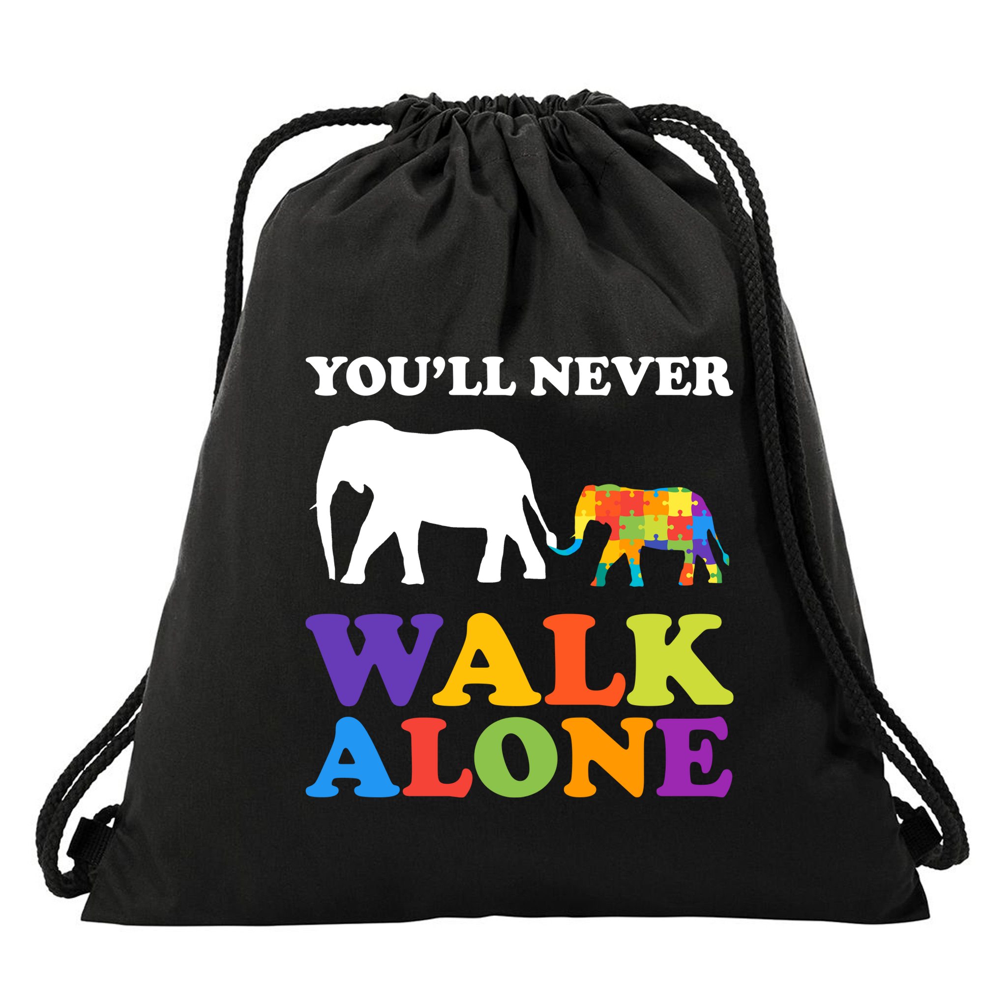 Youll Never Walk Alone Autism Awareness Elephant Drawstring Bag