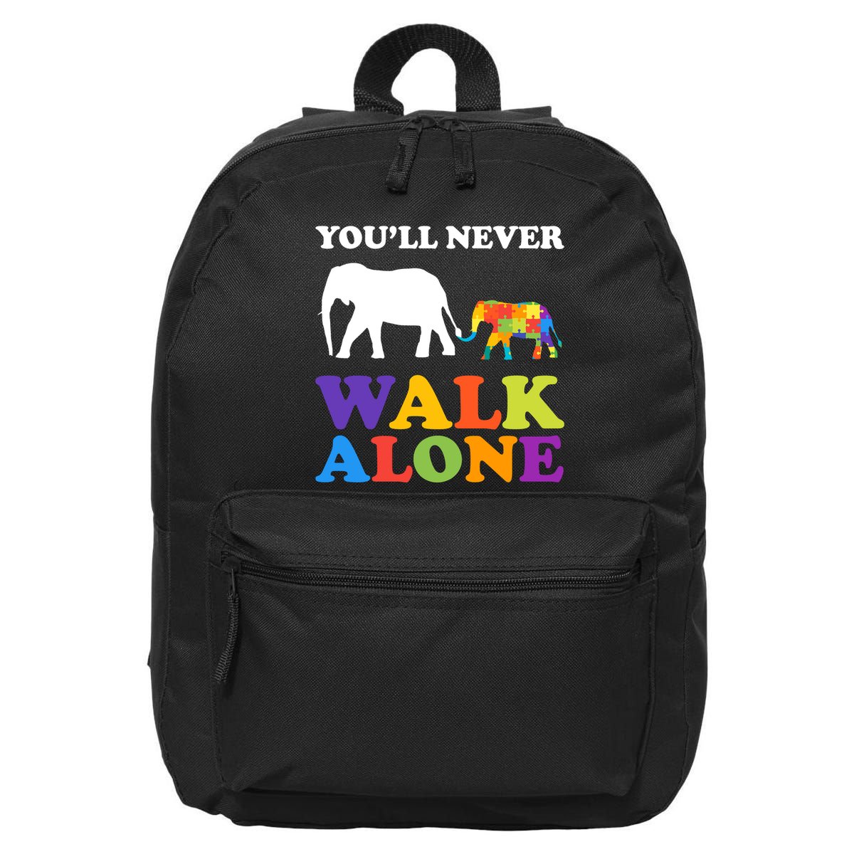 Youll Never Walk Alone Autism Awareness Elephant 16 in Basic Backpack