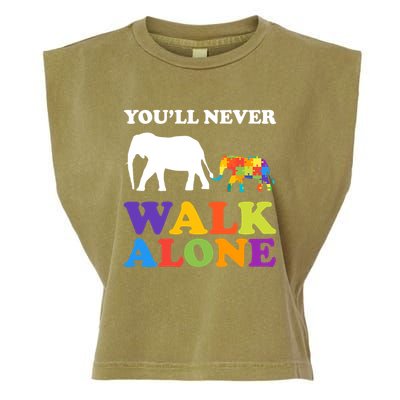 Youll Never Walk Alone Autism Awareness Elephant Garment-Dyed Women's Muscle Tee