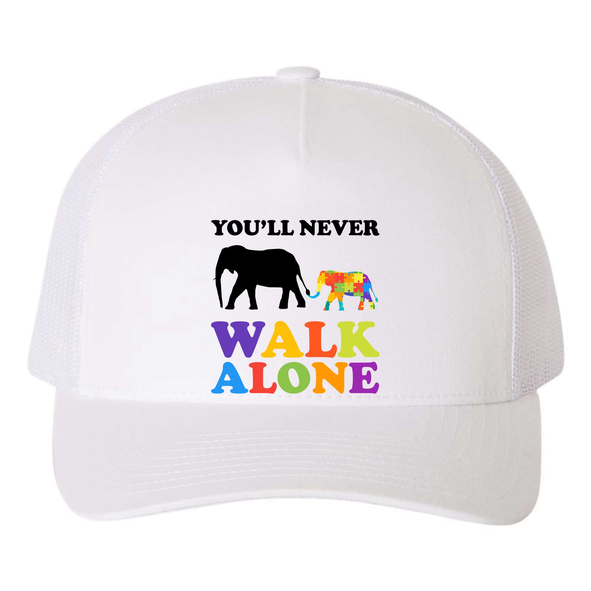 Youll Never Walk Alone Autism Awareness Elephant Yupoong Adult 5-Panel Trucker Hat