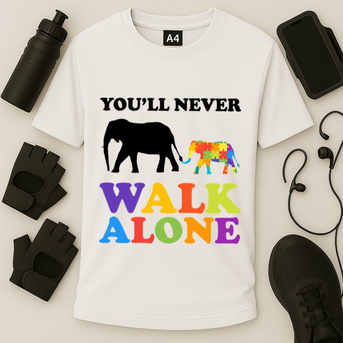 Youll Never Walk Alone Autism Awareness Elephant Cooling Performance Crew T-Shirt