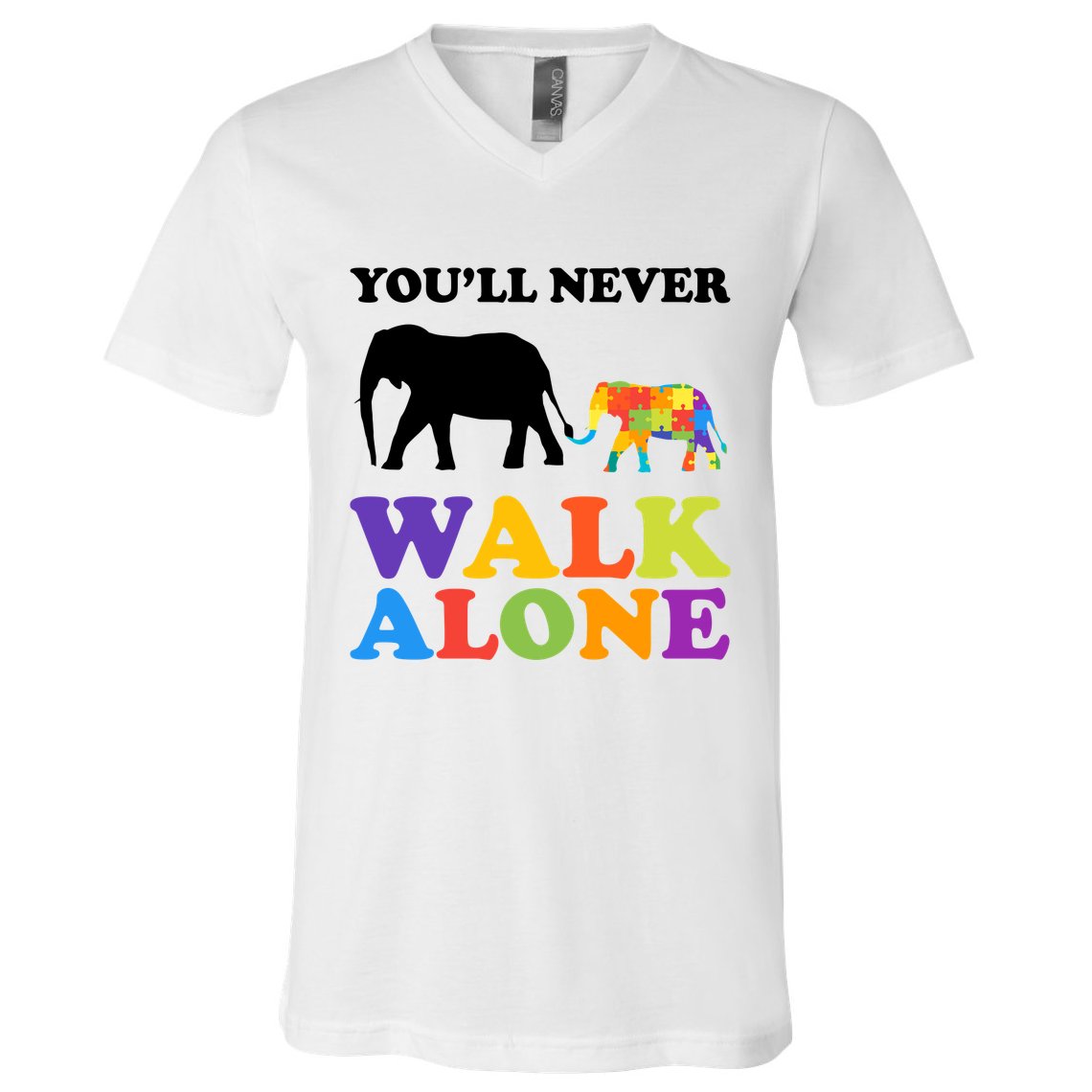 Youll Never Walk Alone Autism Awareness Elephant V-Neck T-Shirt