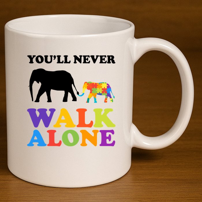 Youll Never Walk Alone Autism Awareness Elephant 11oz C Handle Ceramic Mug